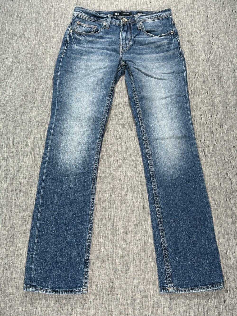 BKE Jake Straight Jeans Mens 28x32 Blue Denim Stretch Medium Wash Low-Rise